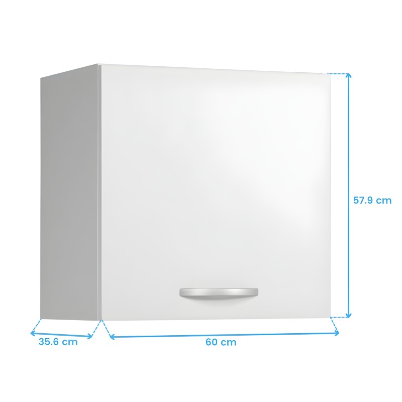 Mueble colgante de cocina esquinero blanco y gris con puerta y tirador metálico