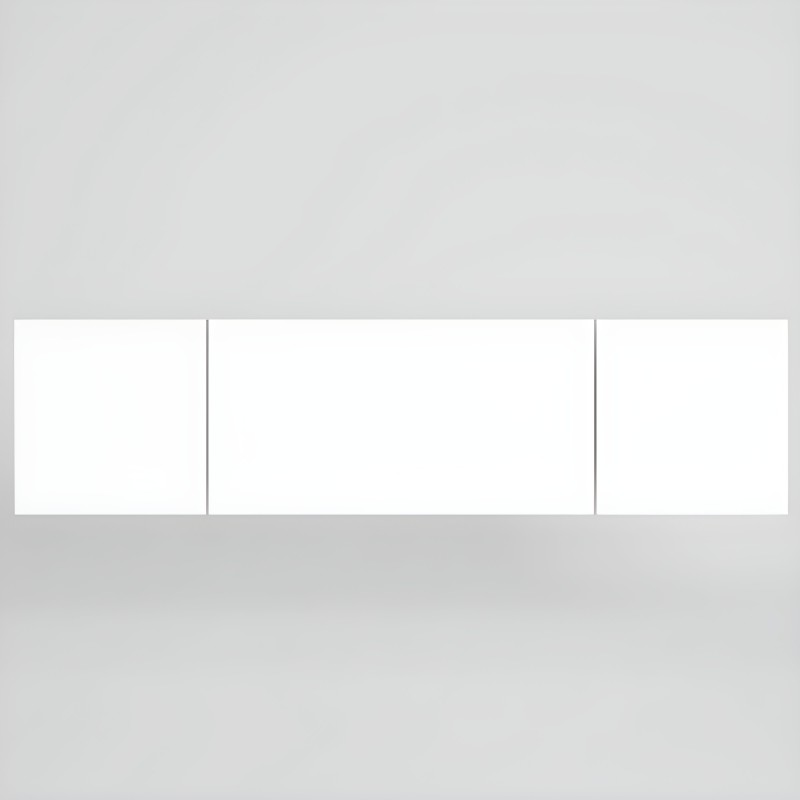 Aparador blanco modular de tres cuerpos con divisiones verticales y acabado minimalista