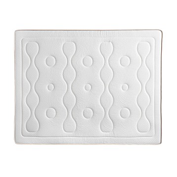 Colchón blanco con diseño acolchado de formas ondulantes y circulares en relieve visto desde arriba