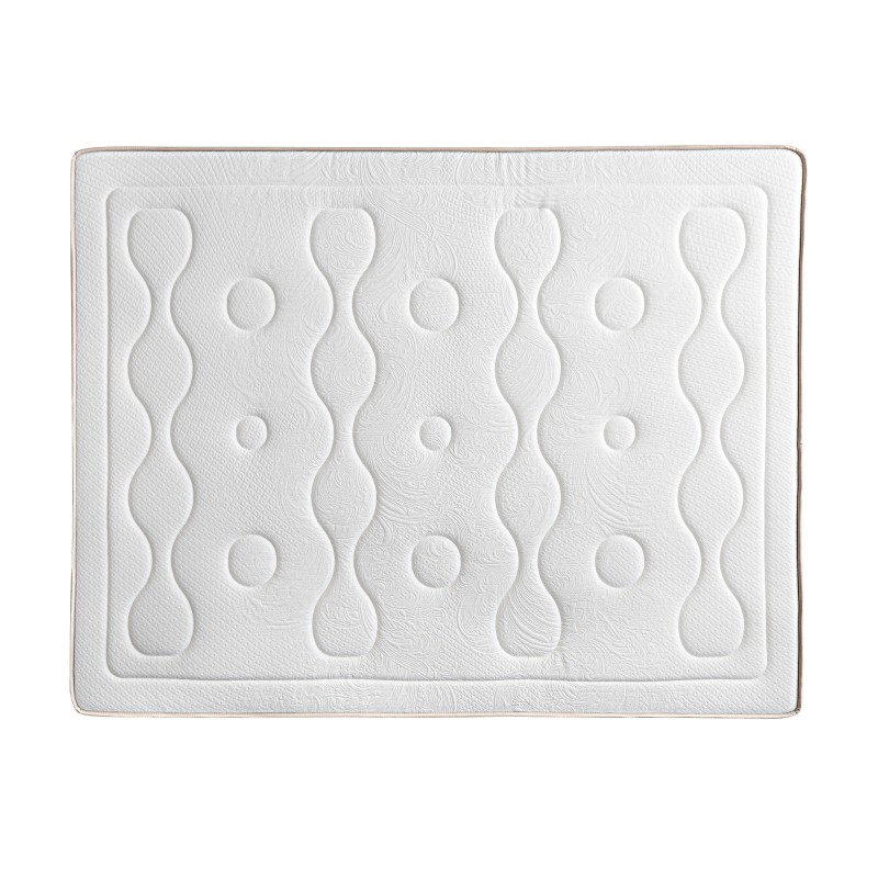 Colchón blanco con diseño acolchado de formas ondulantes y circulares en relieve visto desde arriba