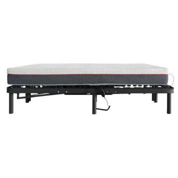 Cama articulada eléctrica con colchón gris y base negra ajustable con control remoto
