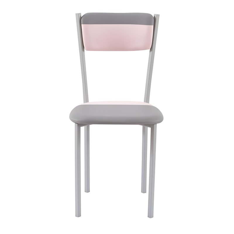 Silla de comedor con respaldo bicolor gris y rosa y asiento tapizado gris