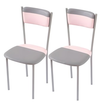 Pareja de sillas con estructura gris y asiento tapizado en gris y rosa