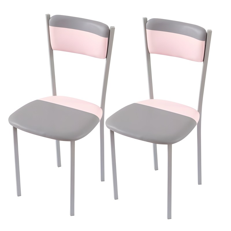 Pareja de sillas con estructura gris y asiento tapizado en gris y rosa
