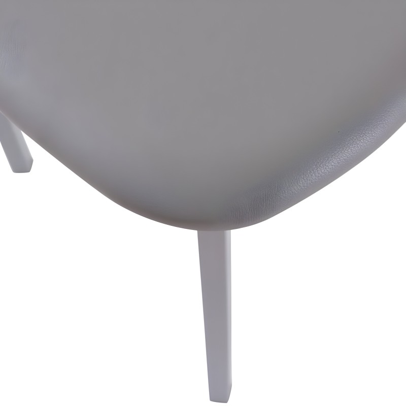 Silla con asiento curvo gris y patas blancas vista frontal
