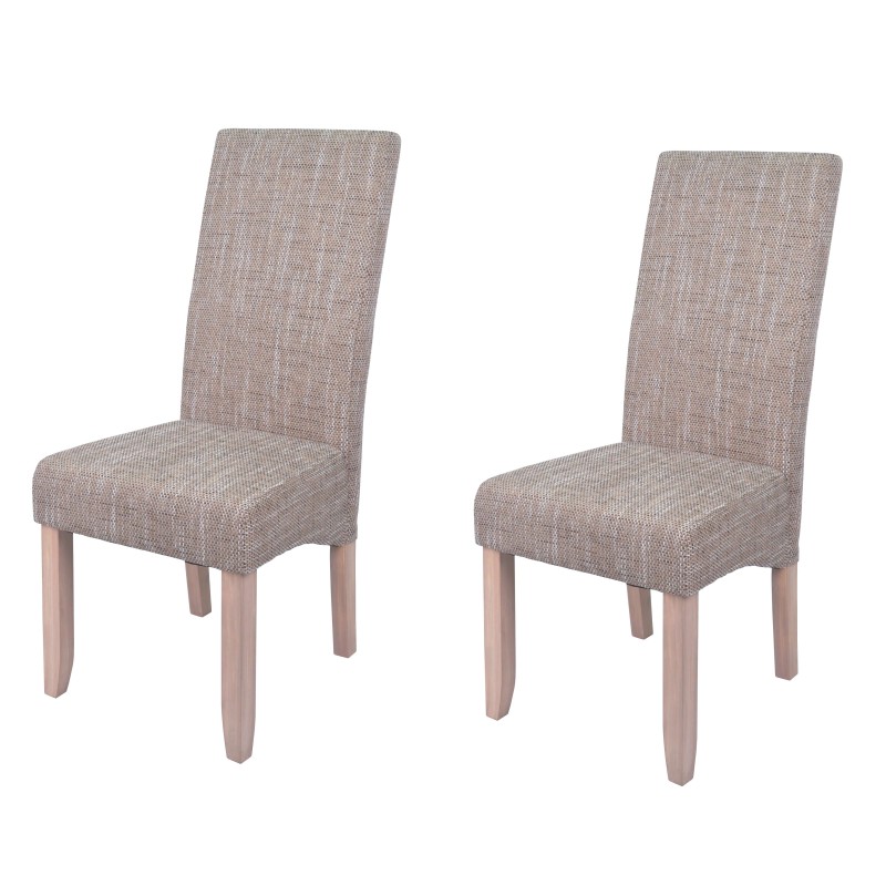 Pareja de sillas de comedor tapizadas en gris claro con respaldo alto y patas de madera