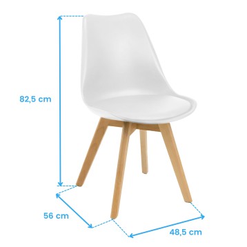 Silla moderna de diseño escandinavo con asiento blanco y patas de madera natural