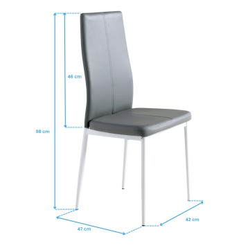 Silla de comedor con respaldo curvo acolchado gris y asiento tapizado oscuro sobre estructura metálica blanca