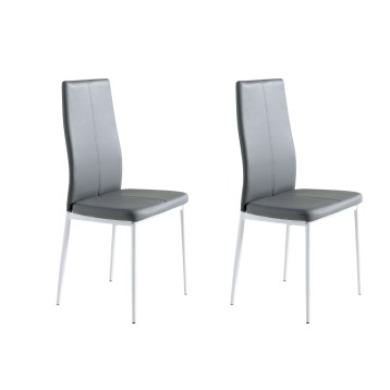 Pareja de sillas de comedor con asiento y respaldo acolchado gris y patas metálicas blancas