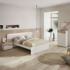 Dormitorio Matrimonio Completo Asimetric blanco y sahara con LED (mesitas 2 o 3 cajones)
