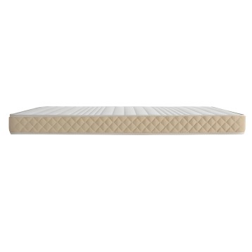 Colchón viscoelástico beige con acolchado en rombo y funda gris en vista lateral