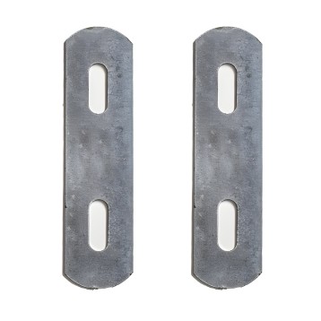 Pareja de placas de fijación metálicas galvanizadas con ranuras ovaladas para tornillos y anclajes