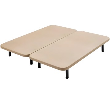 Base tapizada beige con dos sectores independientes y patas negras ajustables