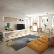 Pack Muebles De Salón Moderno En Blanco Y Roble Canadian
