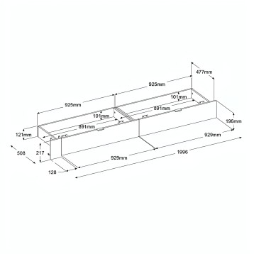 Cama tapizada con estructura metálica y somier de láminas vista en perspectiva técnica con medidas