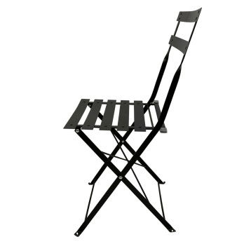 Silla de camping plegable con respaldo alto y asiento de láminas en gris y negro