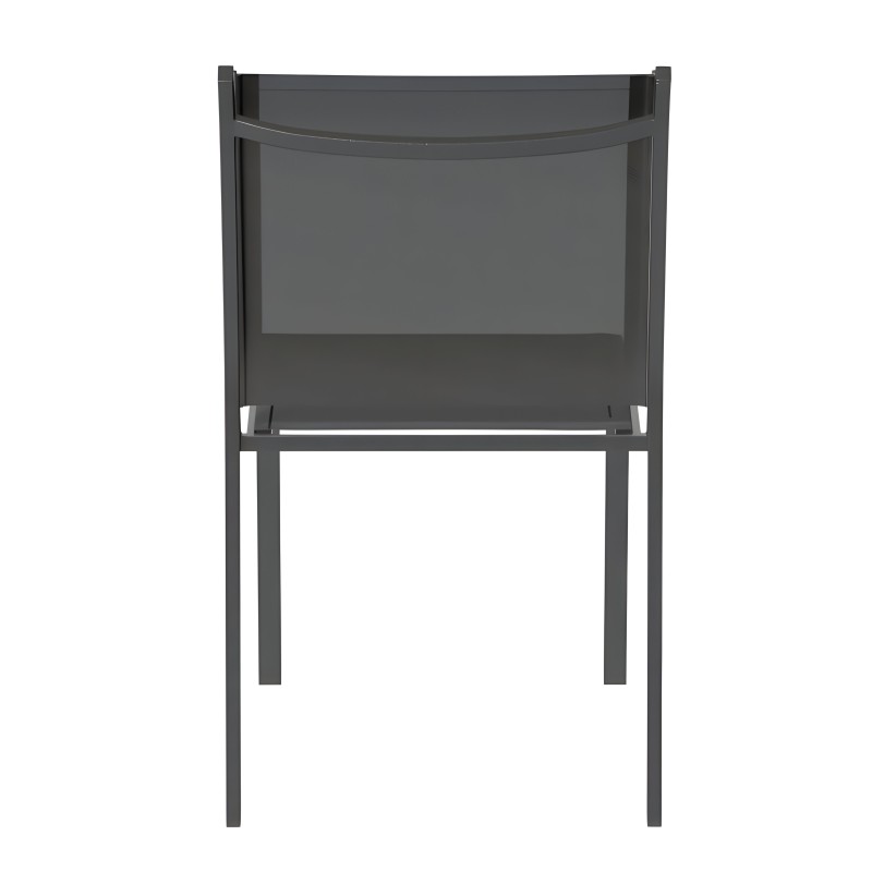 Silla de respaldo alto en gris oscuro con estructura metálica y asiento tipo lona