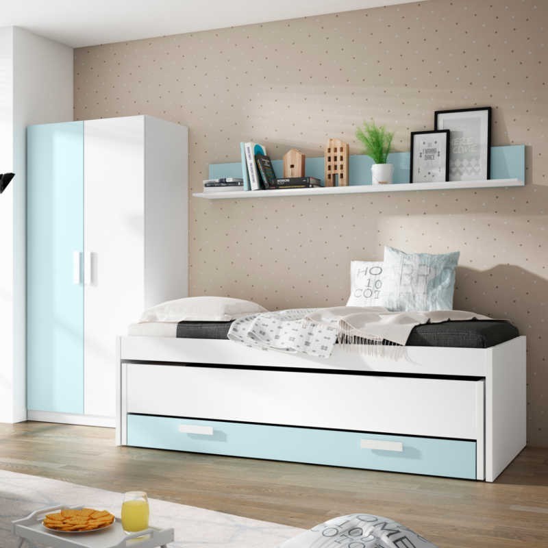 Pack dormitorio juvenil azul nube y blanco Pack dormitorio juvenil azul nube y blanco