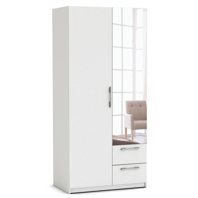 Armario 2 puertas 2 cajones blanco con espejo 203x93x55 cm Armario 2 puertas 2 cajones blanco con espejo 203x93x55 cm