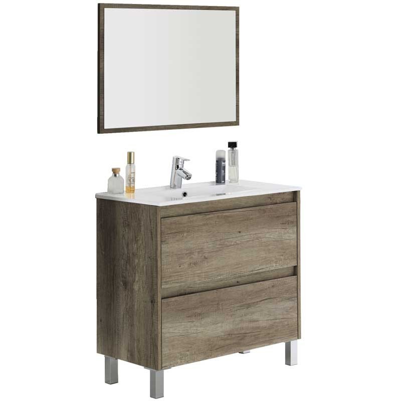 Mueble de baño con lavamanos y espejo, color Nordik