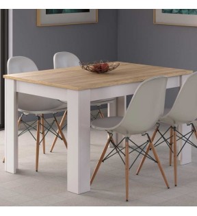 Mesa comedor extensible color blanco y roble 140-190 cm