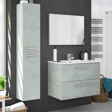 Mueble para Baño Pack Cemento Espejo y Columna (Incluye Lavabo y Espejo) 