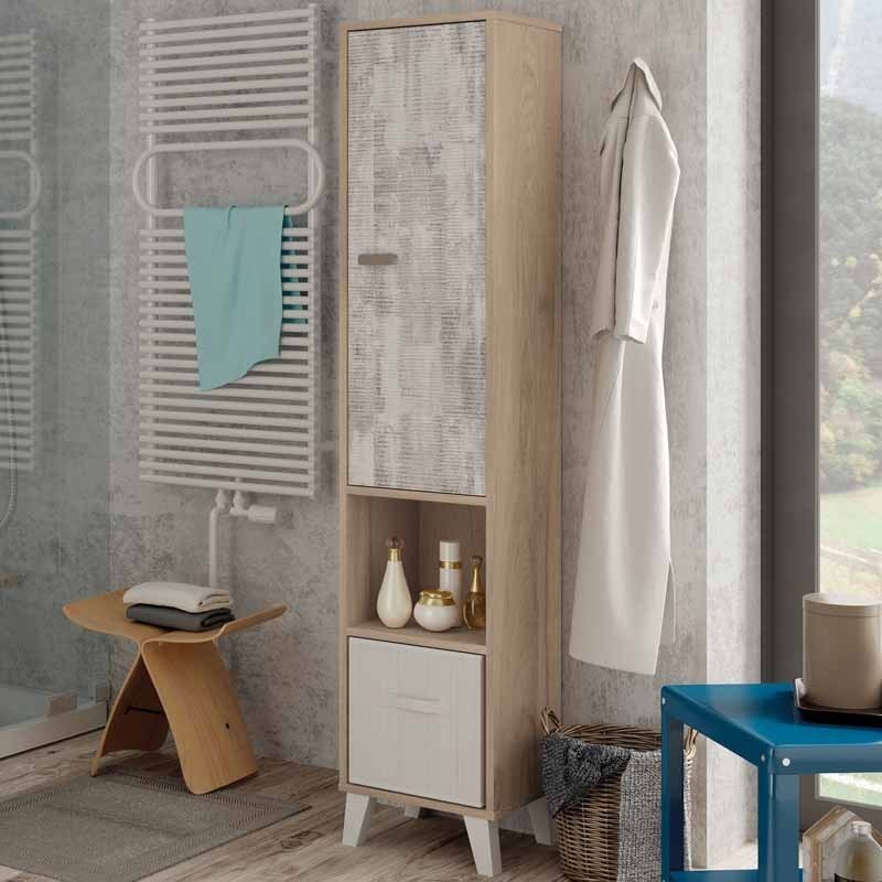 Columna Baño Color Roble y Collage Aseo Almacenamiento 34x31x170 cm