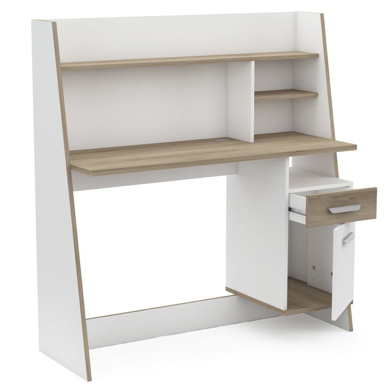 Escritorio juvenil Blanco y Roble Baly 120x44 cm