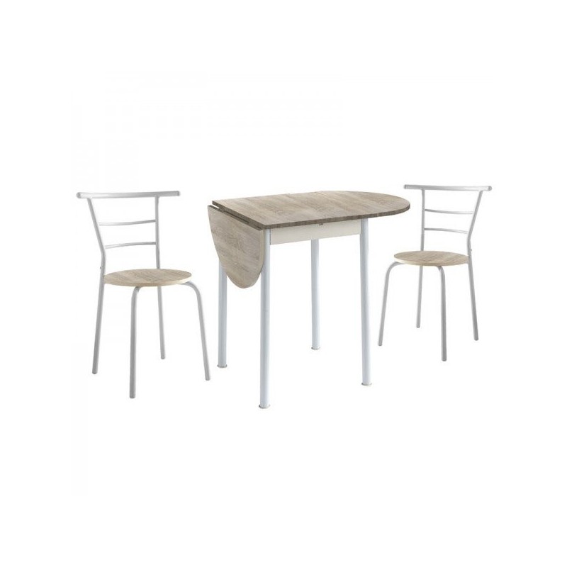 Conjunto mesa y 2 sillas blanco y roble