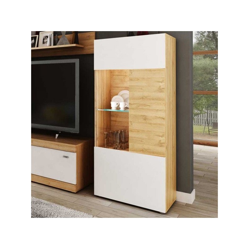Vitrina salón baja Mara nogal y blanco 52x34x127 Vitrina salón baja Mara nogal y blanco 52x34x127