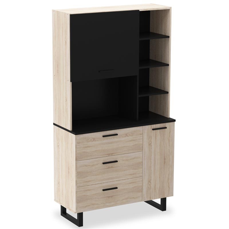 Aparador bufe 2 puertas 3 cajones roble negro 92x179,5 - Miroytengo.es