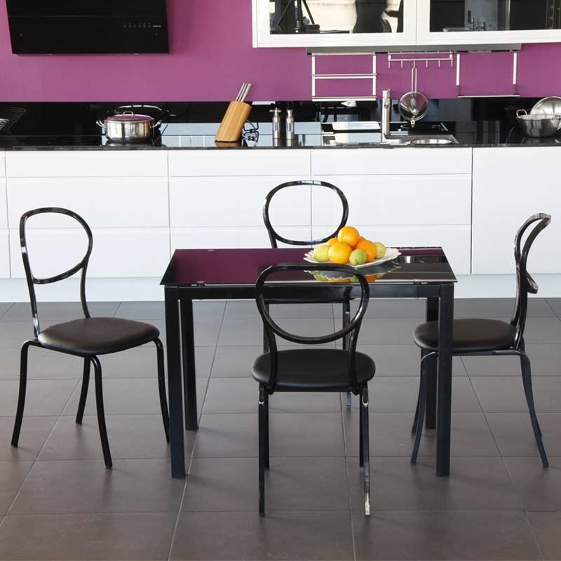 Silla Cocina Negra Retro Respaldo Circular Acero 92x52x40