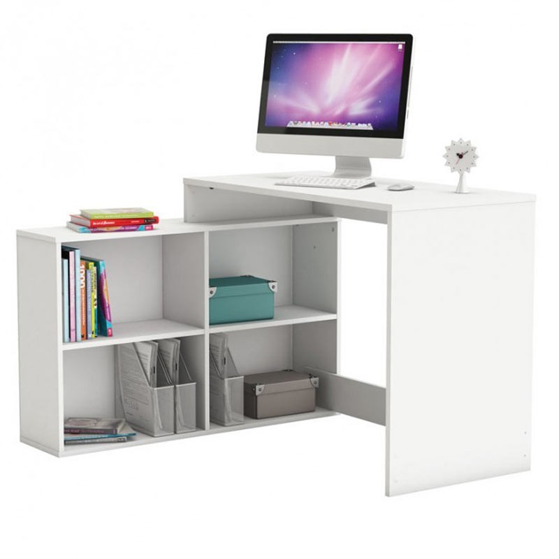 Mesa escritorio 112 cm con estanteria baja Blanca