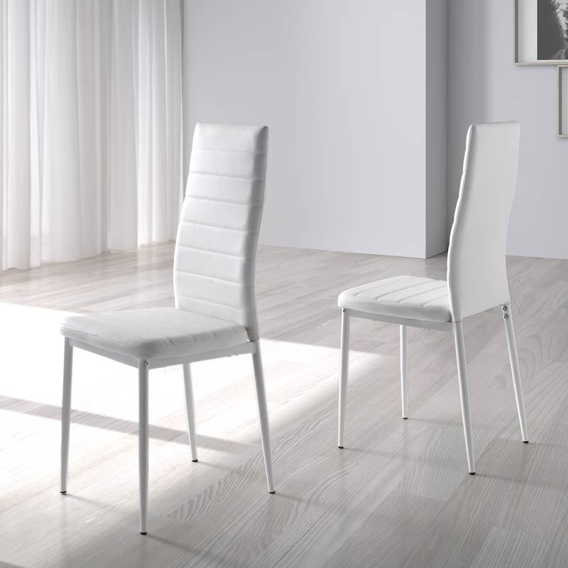 Silla Clady Color Blanco de Salón Comedor Moderna Polipiel y Metal