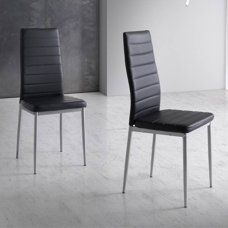 Silla Negra Polipiel y Metal Irina Modernas Salón Comedor 98x41x47